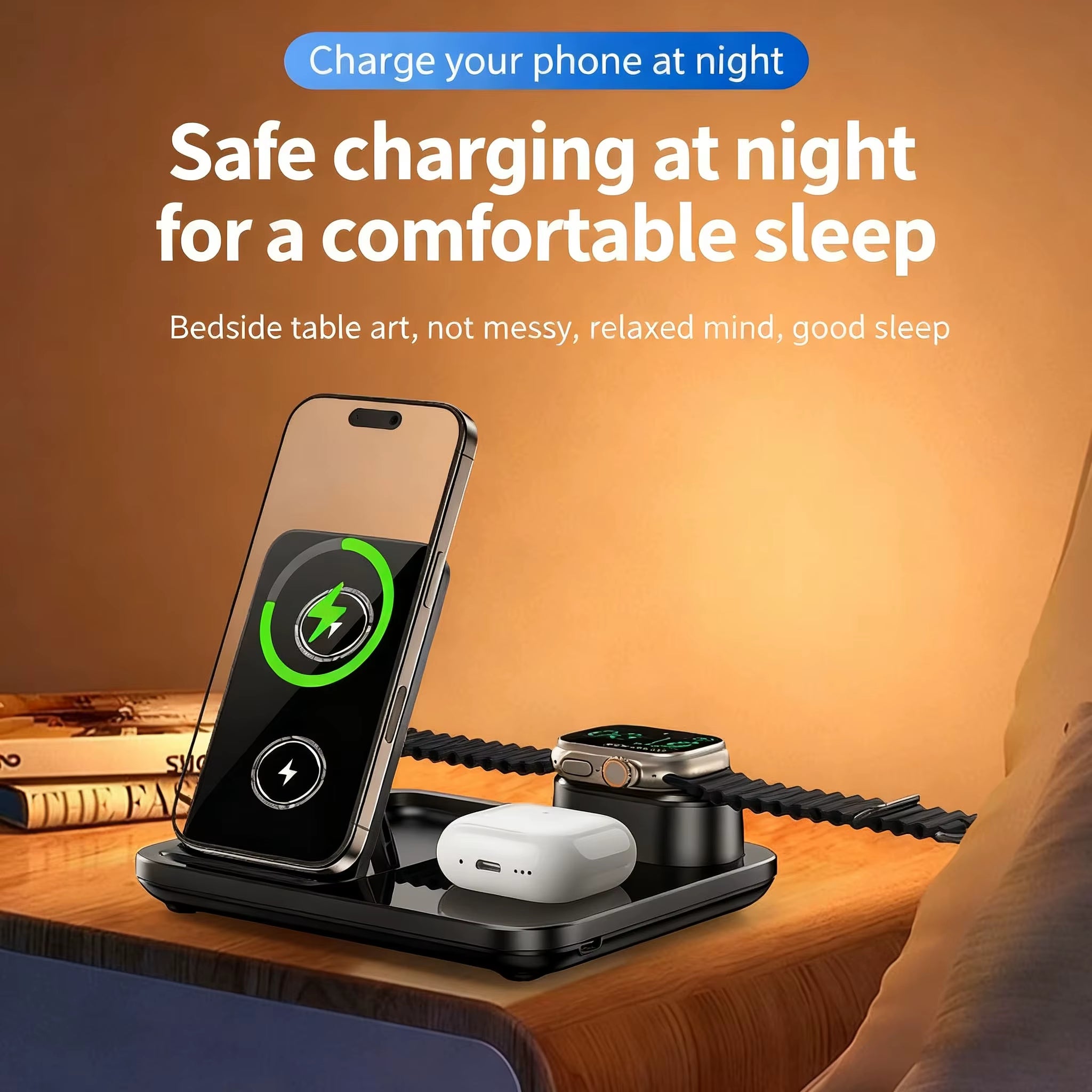 DANJU 3-In-1 Wireless Charger, Foldable Phone Fast Charger, Power Bank Magnetic Iphone17/17 plus Headphones, Watches, Etc