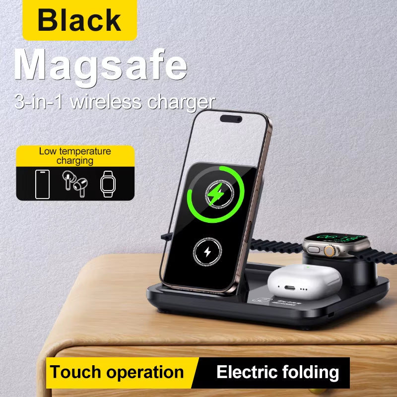 Wireless Charger for Iphone 17 16 15 14 13 12 11 X 8, 3 in 1 Charging Station for Apple Watch 10/9/8/7/6/5/4/3/2/Se/Ultra/Ultra