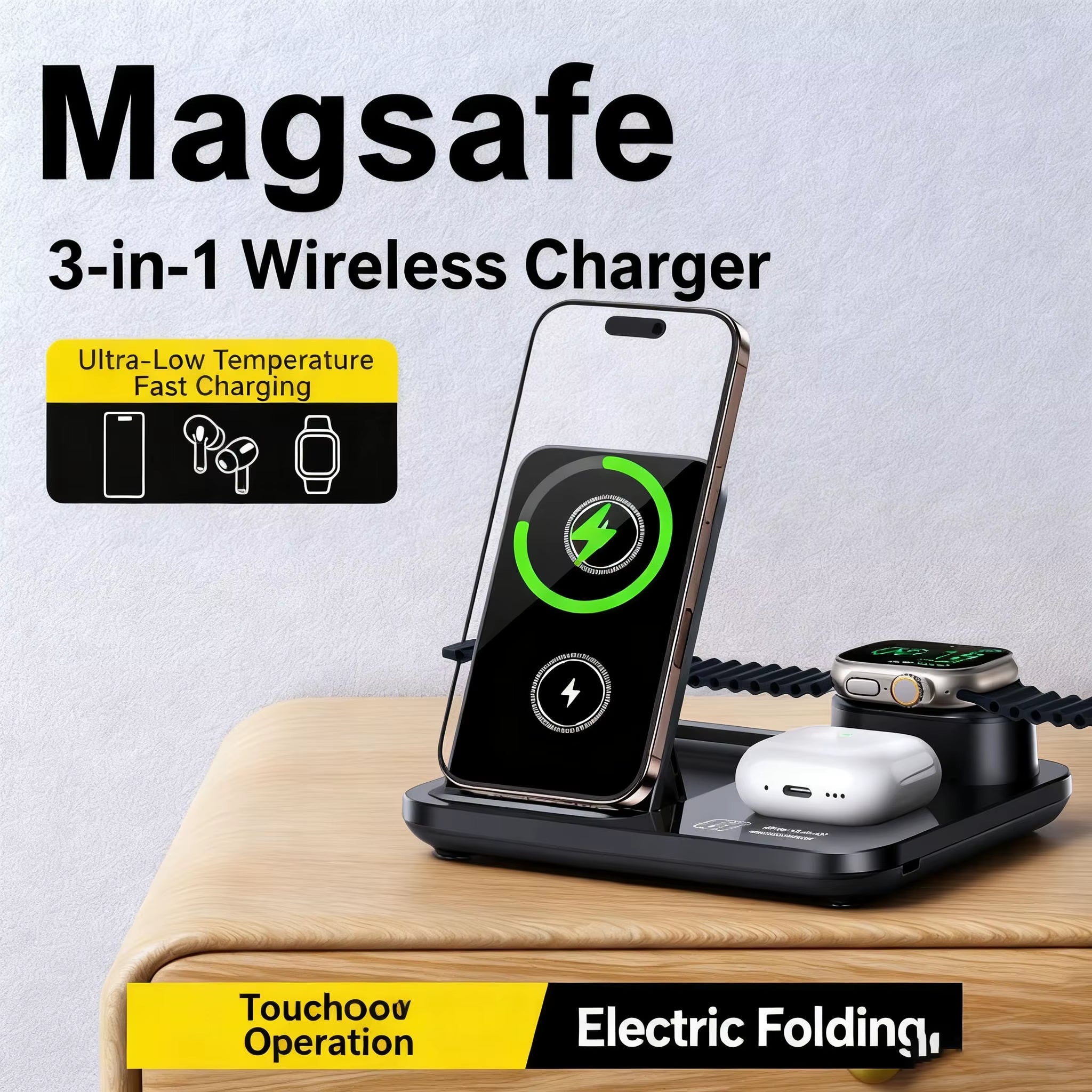 DANJU 3-In-1 Wireless Charger, Foldable Phone Fast Charger, Power Bank Magnetic Iphone17/17 plus Headphones, Watches, Etc