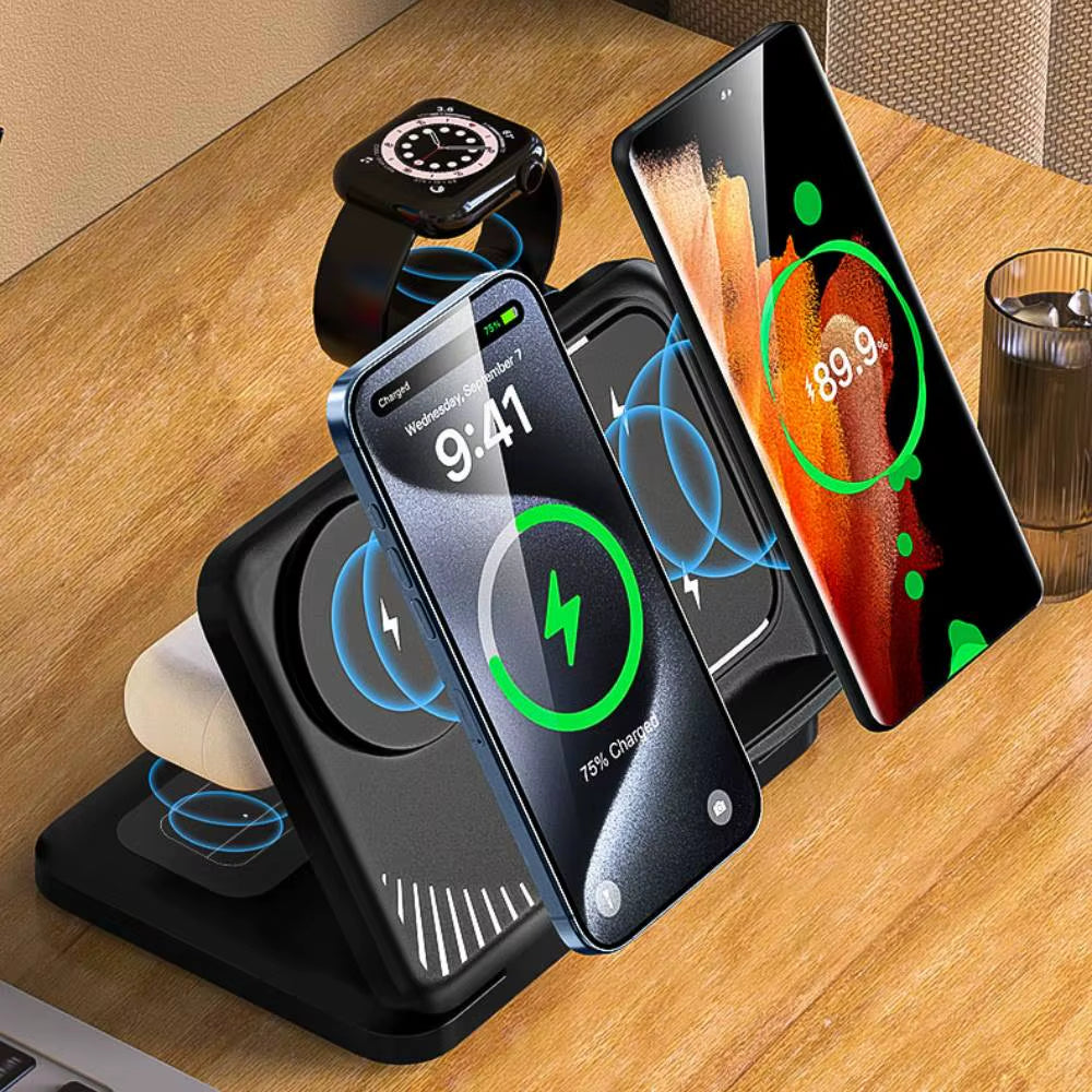 4 in 1 Wireless Charger Stand Pad Foldable Fast Charging Station Dock for Iphone Samsung Phone Iwatch Galaxy Buds Airpods