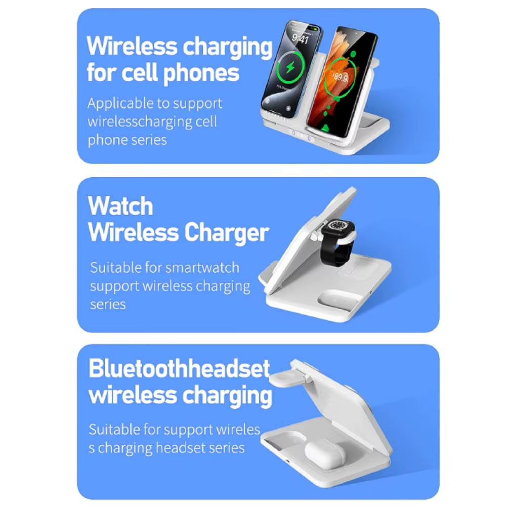 4 in 1 Wireless Charger Stand Pad Foldable Fast Charging Station Dock for Iphone Samsung Phone Iwatch Galaxy Buds Airpods