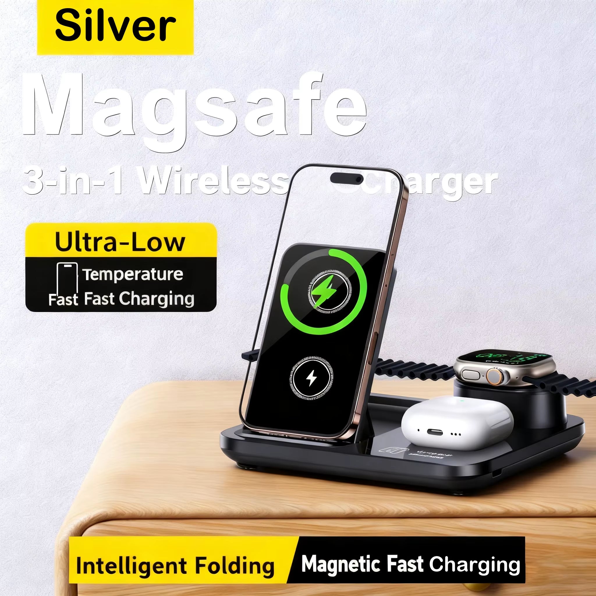 DANJU 3-In-1 Wireless Charger, Foldable Phone Fast Charger, Power Bank Magnetic Iphone17/17 plus Headphones, Watches, Etc