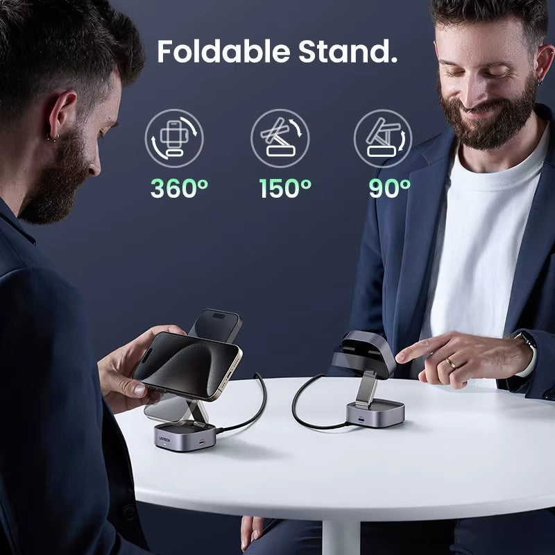 UGREEN Qi2 15W Magnetic Wireless Charger Stand 2-In-1 Charging Stand for Iphone 16 17 Pro Max/Airpods for Magsafe Fast Charger