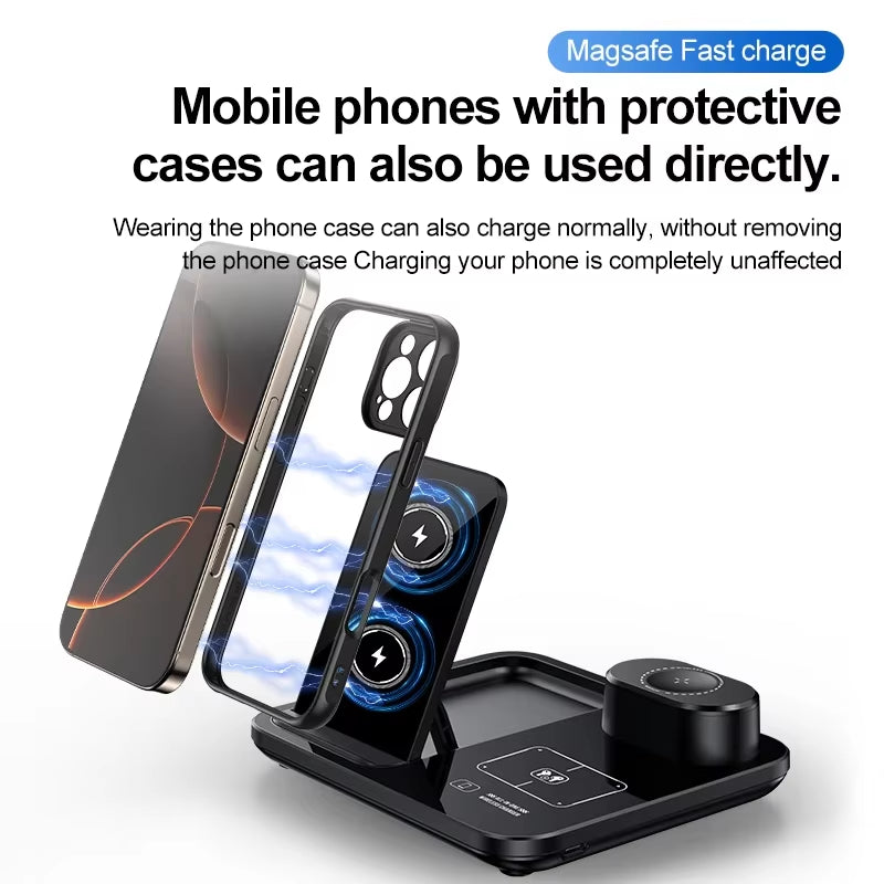 Wireless Charger for Iphone 17 16 15 14 13 12 11 X 8, 3 in 1 Charging Station for Apple Watch 10/9/8/7/6/5/4/3/2/Se/Ultra/Ultra